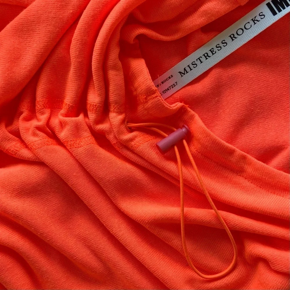 MISTRESS ROCKS SET: Neon Orange Drawstring Ribbed Maxi Skirt & Crop Top - Picture 8 of 10